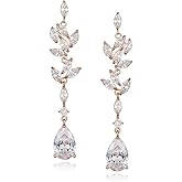 SWEETV Teardrop Wedding Earrings for Brides Women, Marquise Bridal Bridesmaid Earrings for Wedding, Crystal Cubic Zirconia Bridal Drop Earrings for Prom Jewelry Gifts