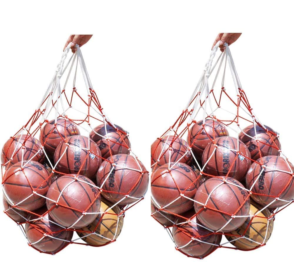 Qchomee 2Pcs Mesh Ball Bag Extra Large Football Basketball Net Bag Soccer Volleyball Shoulder Bag Heavy Duty Nylon Sports Equipment Carrying Bag Storage Net Sack for 8-10 Balls