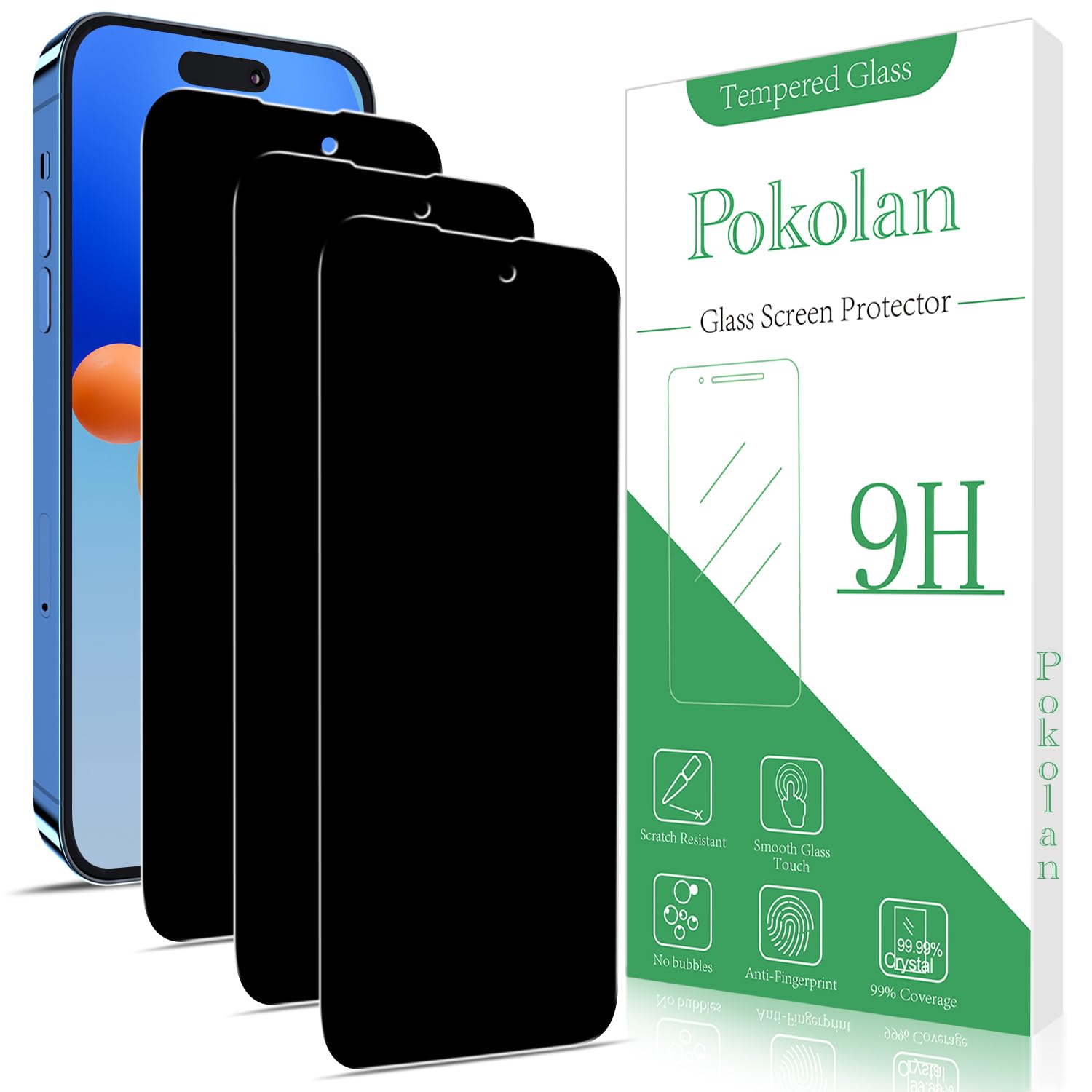 Pokolan 3 Pack Privacy Screen Protector for iPhone 14 Pro Max, Anti Spy Tempered Glass, 9H Hardness, Case Friendly, Anti Scratch, No Bubbles, Easy to Install
