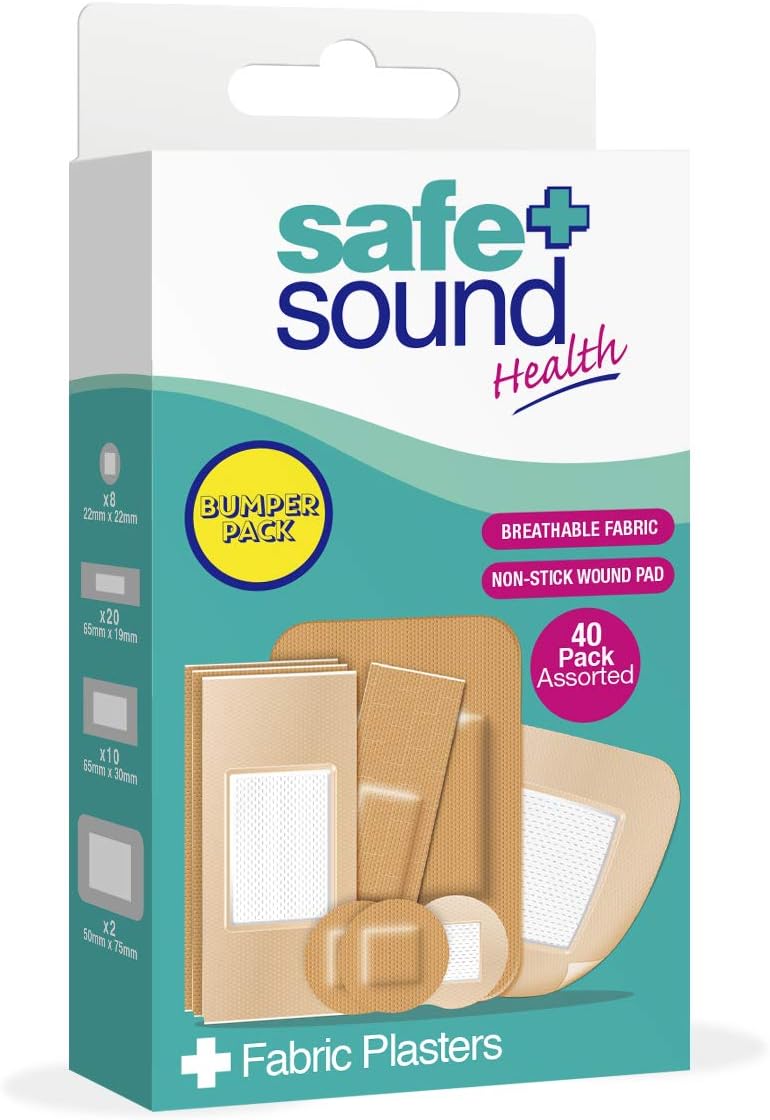 Safe and Sound Assorted Plasters, Breathable, Non-Stick Wound Pad. 40 Pack, 40 Count (Pack of 1)