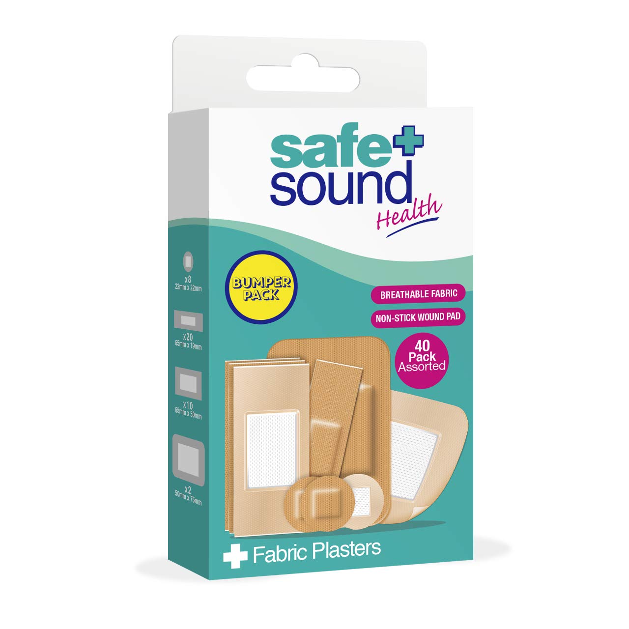 Safe and Sound Assorted Plasters, Breathable, Non-Stick Wound Pad. 40 Pack
