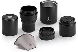 VSSL - Nest Pour Over Coffee Kit | Coffee Maker for Camping | All-In-One Travel Pour Over | Transportable Dripper, Two 10oz Stainless Steel Travel Mugs | Compact Storage & Adventure Ready | Black
