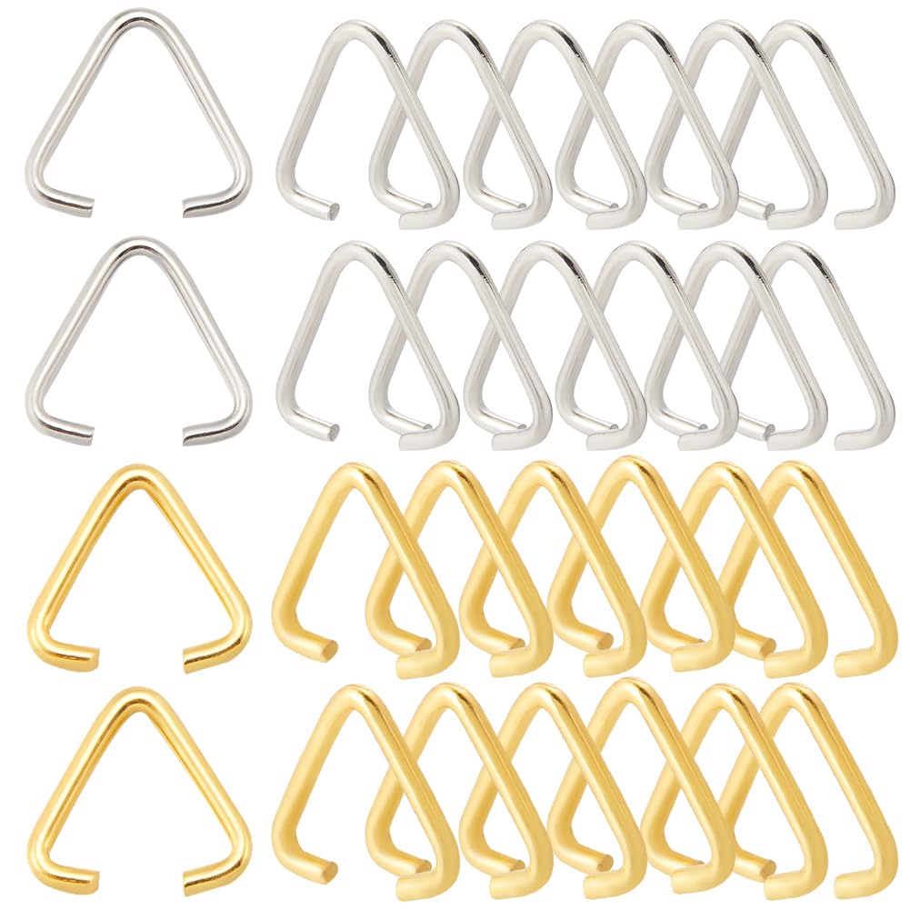 SOFPLATE 1 Box 300Pcs 12mm Triangle Open Jump Rings Pendant Pinch Bail Buckle Clasps Gold Silver Pinch Clip Bail Clasp Charm Bead Pendant Connectors for Jewelry Making Supplies DIY Craft Accessories