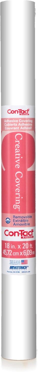 Con-Tact Brand, White, Creative Covering, 60F-C9A956-01, Adhesive Vinyl Shelf Drawer Liner, 18" x 60'