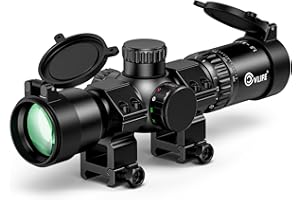 CVLIFE 1.5-5x32 Crossbow Scope, 20-100 Yards Rangefinder Ballistic Reticle, 300-460 FPS Red Green Illuminated Compact Crossbow Scope for Hunting with 20mm Scope Rings