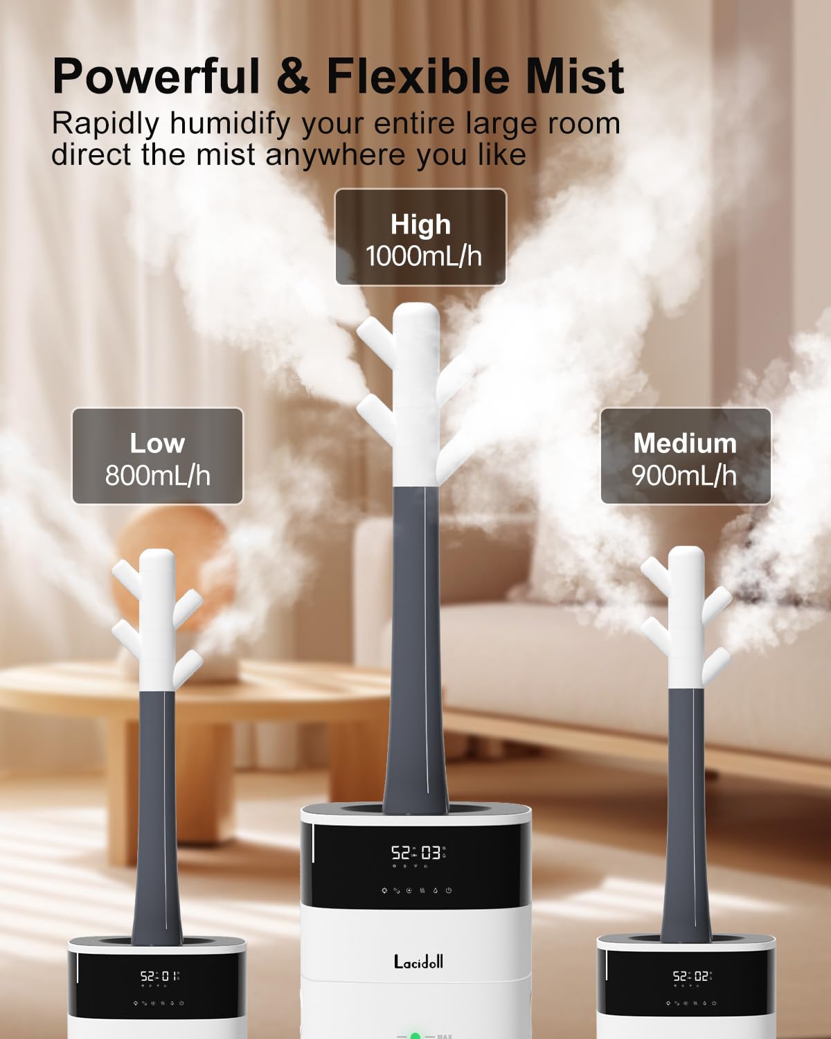 LACIDOLL Cool and Warm Mist Humidifier Large Room, 5.3Gal/20L Humidifiers for Home 2500 sq ft, Air Humidifiers for Bedroom with Diffuser&Extended Tube, Whole House Humidifiers for Nursery Baby Plants