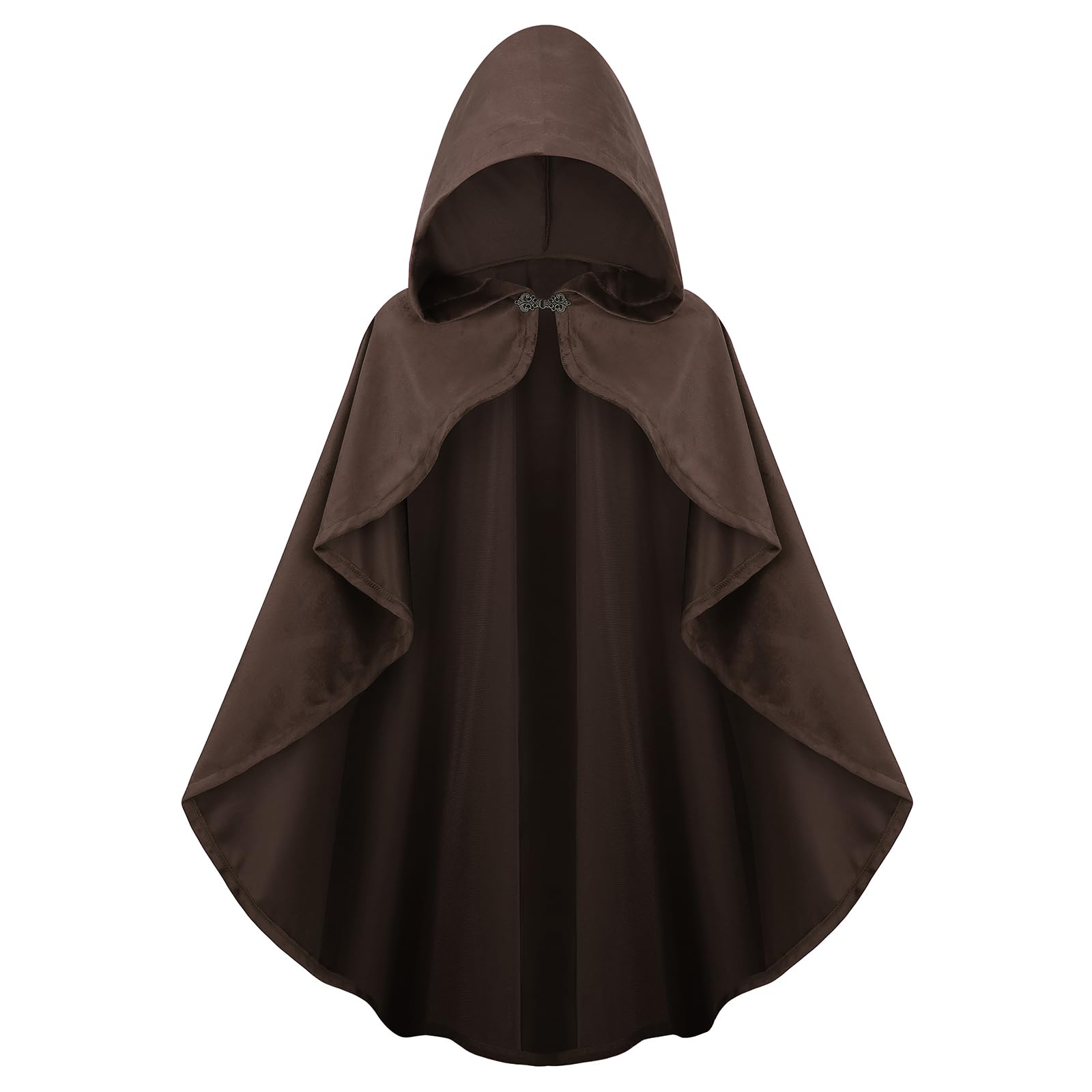 maxToonrain Medieval Costume with Hood Northern Knight Renaissance Hooded Cloak Vintage Gothic Witch Wizard Victorian Halloween Fancy Dress Costume (Brown,90cm-Women)