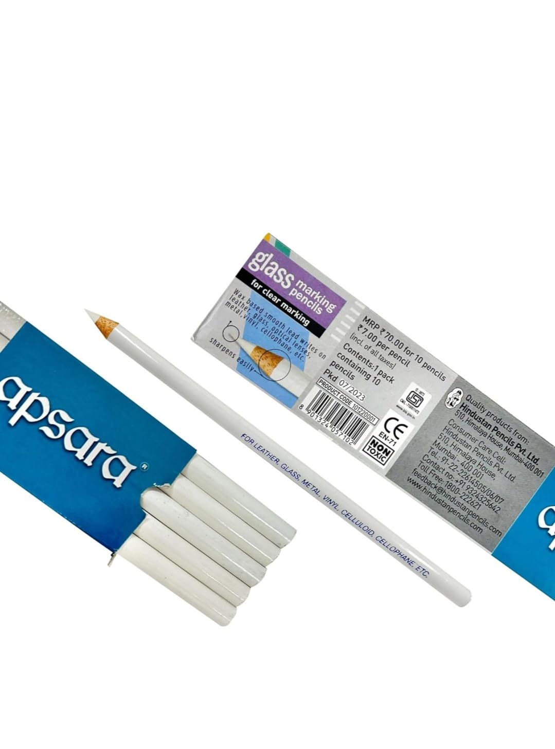 Apsara Glass Marking Pencils, White - Pack of 10