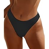 YMISAN Women's Bikini Swim Bottom Briefs Ribbed High Cut Mid Waist Cheeky Bathing Suit Bottom