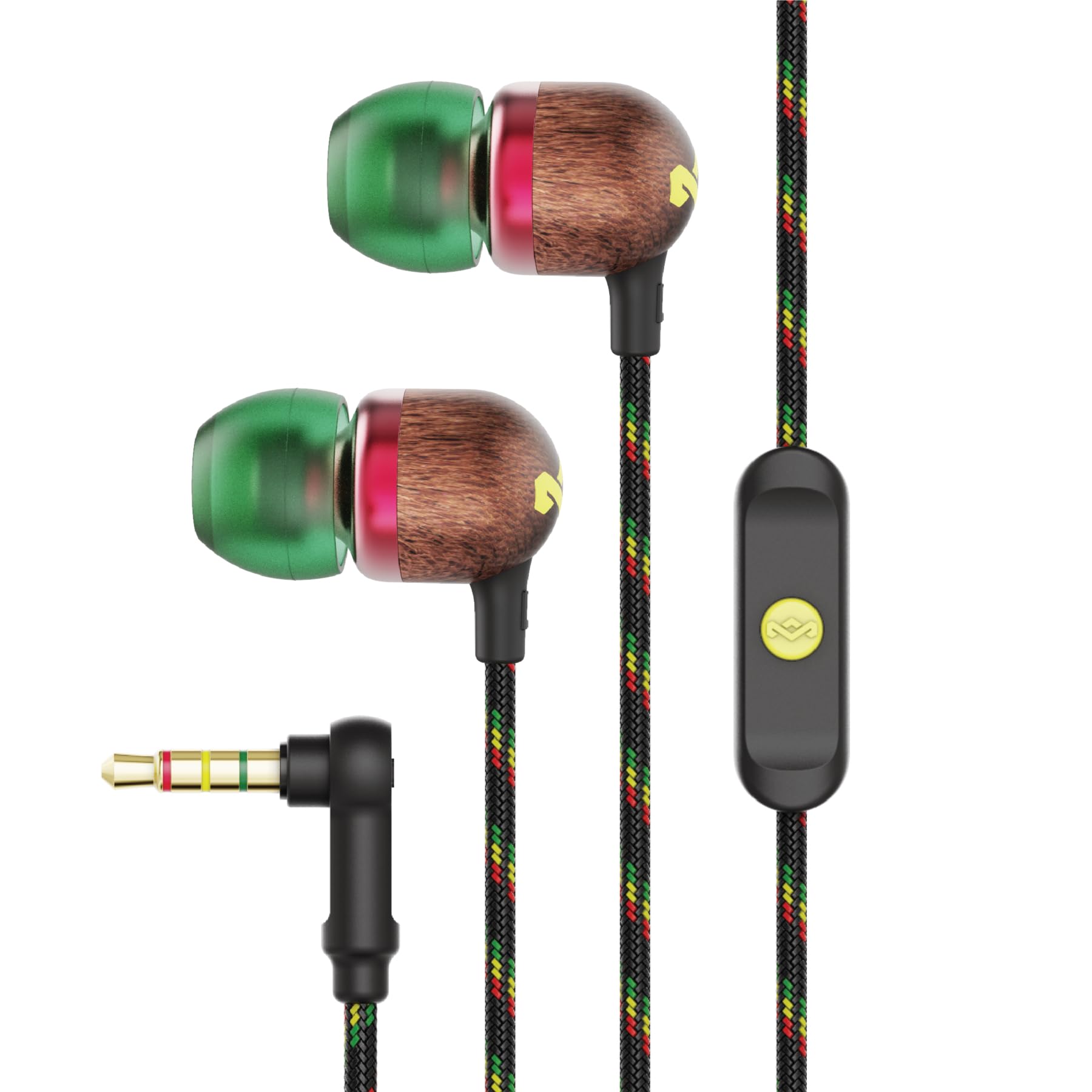 House of Marley Smile Jamaica Wired Earphones with 9.2mm Driver - Sustainably Crafted Earbuds, Tangle-Resistant Cable, In Ear Headphones with In-Line Microphone for Music & Calls - Rasta - AUX