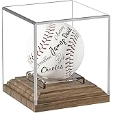 Baseball Case Display for Balls Walnut Wood Base Acrylic Baseball Display Case Baseball Holder Stand Cube Memorabilia Showcase Autograph Ball Protector for Official Size Ball Display