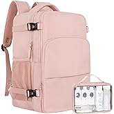 Sinaliy Travel Backpack, Carry on Flight approved Travel Bag with Multi-Pockets, Waterproof 17.3inch Laptop Backpack for Men Women, Pink
