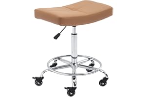 CoVibrant Wide Rolling Stool with Locking Wheels Footrest Adjustable Height Swivel for Salon Kitchen