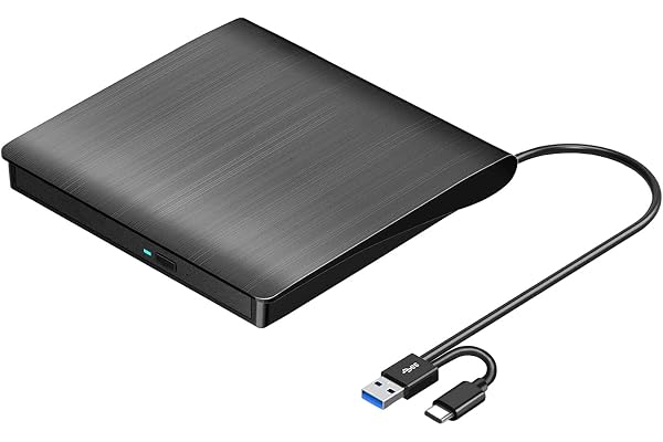 ROOFULL External CD/DVD Drive for Laptop USB 3.0 & USB-C | Portable CD/DVD-RW Player Reader Writer Burner, Optical Disc Drive