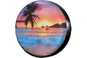KiuLoam Ocean Sunrise Tropical Palm Tree Spare Tire Cover Polyester Universal Sunscreen Waterproof Wheel Covers for Trailer Rv SUV Truck and Many Vehicles (17" for Diameter 31"-33")