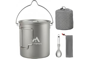 THTYBROS Titanium 750ml Pot with Titanium Spork, Ourdoor Solo Camping Mug, Hanging Cup Spork Kits