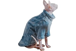 KITIPCOO Turtleneck Sweater for Sphynx Cat Soft Coral Fleece Cat Clothes Thick Winter Warm Outfit Coat for Hairless Cats and Small Dogs Apparel with Sleeves (Blue, XL (9-13 lbs))