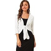 Allegra K Women's Open Front Knit Cardigan Tied 3/4 Sleeve Bolero Shrug