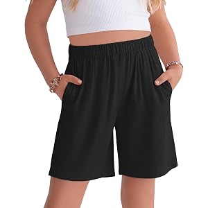 Custoneei Girls Wide Leg Linen Bermuda Shorts | Elastic Waist, Pull On, Handy Pockets, Lightweight, Solid, Summer Daily Wear,