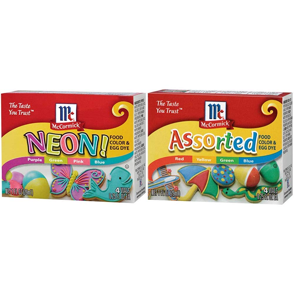 McCormick Food Colors and Egg Dye, Four Neon Assorted Colors, 0.25-Ounce Fluid Ounce, 4 Count & McCormick Assorted Food Color, 1 Fl Oz (Pack of 1)
