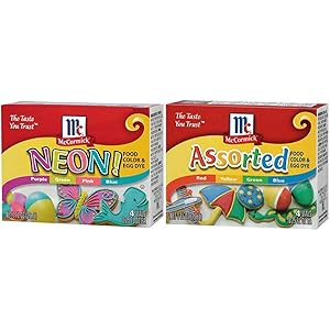 McCormick Food Colors and Egg Dye, Four Neon Assorted Colors, 0.25-Ounce Fluid Ounce, 4 Count & McCormick Assorted Food Color, 1 Fl Oz (Pack of 1)