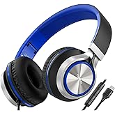 yoygerty Upgraded USB Type C Wired Headphones, Foldable Over-Ear Headphones with Mic and Volume Control, Hi-Fi Stereo Sound for Adults/Teens/Toddlers/Tablets/Travel(Blue)