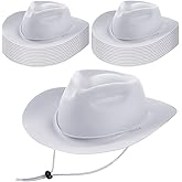 Mepase 24 Pieces Disposable Plastic Western Cowboy Hat Set Felt Wide Brimmed Cowgirl Hats for Men Women Costume Party(White)