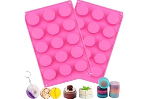 PSKJATIN 2pcs Round Silicone Molds 15 Cavity Cylinder Silicone Soap Mold for Handmade Soap, Lotion Bars, Bath Bombs, Shower Steamer,Shower Tablets,Beeswax,Candles