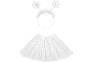 LAINLIGHT Christmas White Tutu for Girls 3 Layered Princess Sparkly Tulle Tutu Skirt Set with Snowflake Headband for Party
