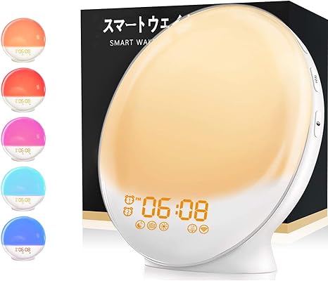 Amazon Co Jp スマホで制御 目覚まし時計 光目覚まし ２wayコントロール 日の出 日の入 アプリで制御可能 段階調光 7色ledライト 自然音 目覚ましライト 4組アラーム 多機能アラーム スマートウェイクアップライト スヌーズ ラジオ機能付き デジタル 置き時計