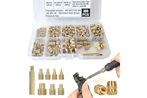 3DZWMAN Heat Set Thread Inserts 380pcs Boxed with M2 M2.5 M3 M4 M5 M6(1/4) M8 Insert Tips for 3D Printing Components and Plastic Parts-Brass Metric Knurled Nuts