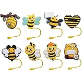 ZOSTLAND 8pcs Cute Cartoon Honey Bee Straw Cover Caps,Straw Topper Silicone Reusable Straw Plugs,Compatible with Stanley 30 oz 40 oz Tumbler Straw Topper for Cup Accessories (Yellow-8pcs)