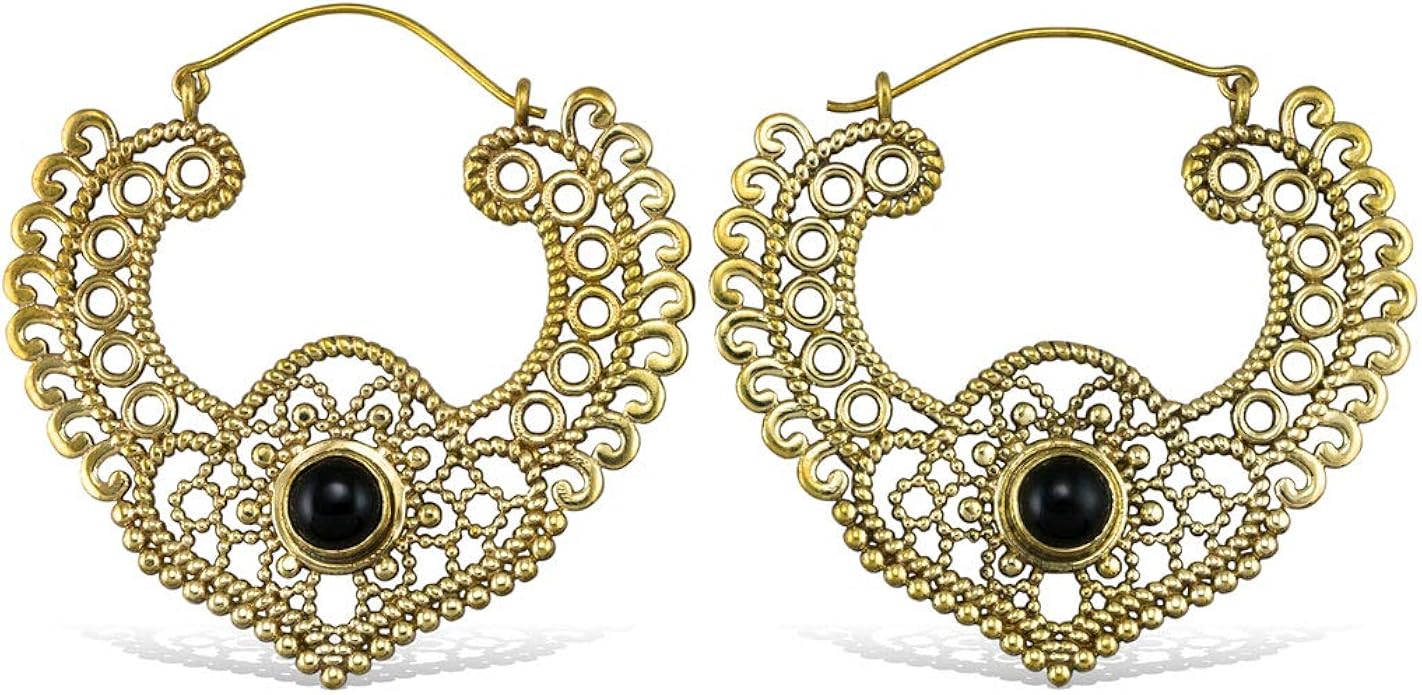 Amazon Com Brass Hindi Earrings Aphrodite Hoops Lrg Onyx Jewelry