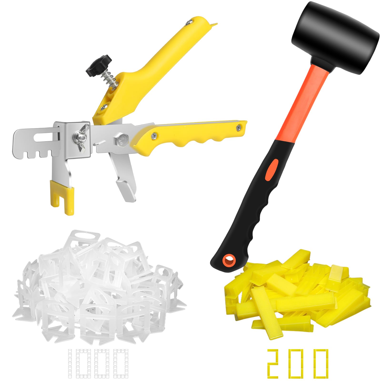 Photo 1 of DGSL Tile Leveling System with Rubber Mallet and Tile Plier - 1000-Piece Tile Spacers 1/8 Inch Tile Clips and 200-Piece Reusable Wedges Tile Leveling Tools for Tiles and Stone Installation