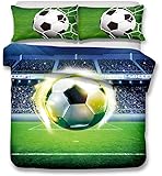Andrui 3D Football Soccer Pattern Duvet/Quilt Cover Set with Pillowcases Kids Boys Teens Men Single 135x200cm Bedding Set with Zipper Closure Easy Care