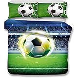 Andrui 3D Football Soccer Pattern Duvet/Quilt Cover Set with Pillowcases Kids Boys Teens Men Single 135x200cm Bedding Set with Zipper Closure Easy Care