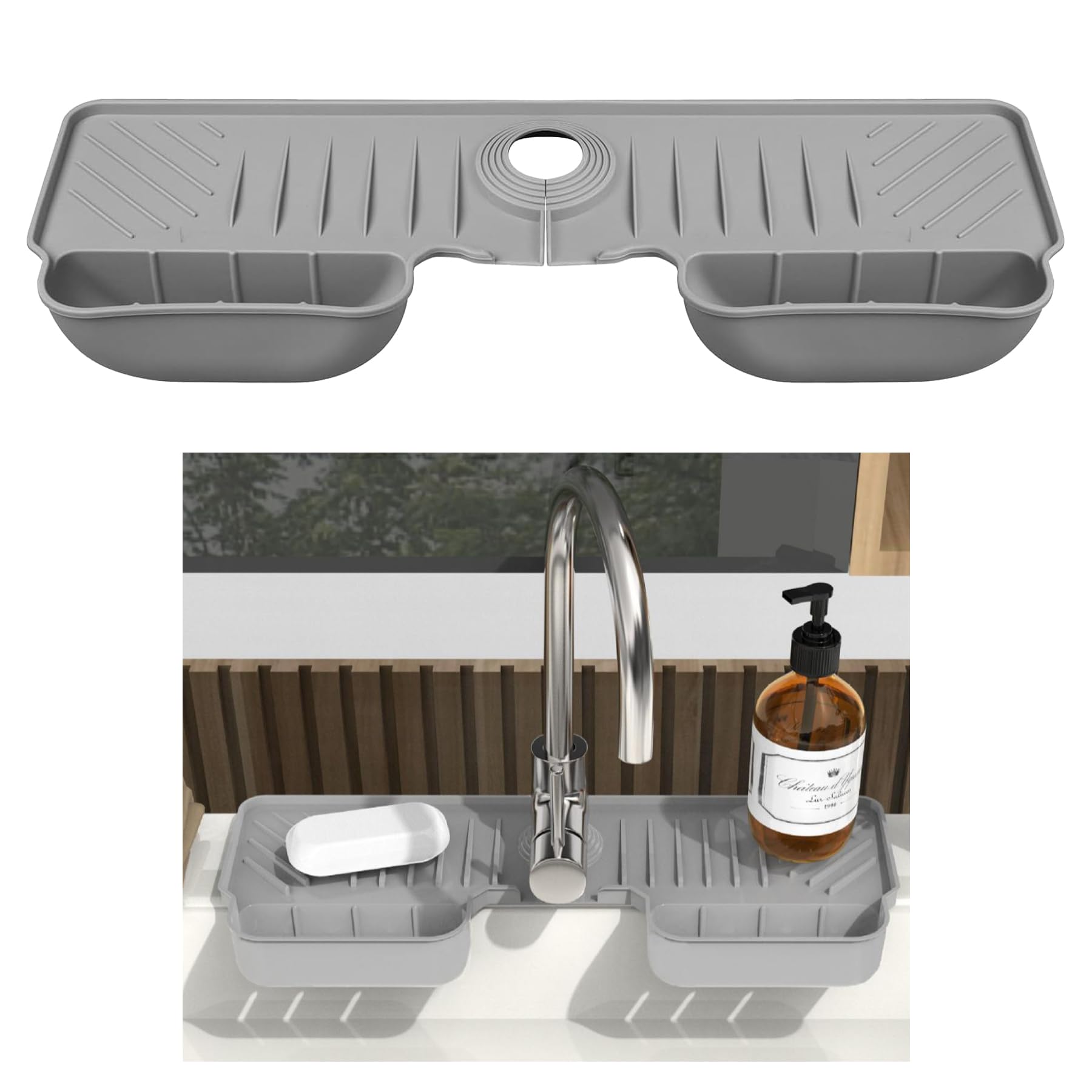 Baoswi Silicone Draining Mat Around Tap, Silicone Sink Faucet Mat, Dish Sponge Holder, Silicone Faucet Water Catcher Mat Silicone Sink Mat Tray Drying Mat, Home Bathroom Kitchen Sink Accessory