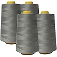 AK Trading 4-Pack Light Gray All Purpose Sewing Thread Cones (6000 Yards Each) of High Tensile Polyester Thread Spools for Sewing, Quilting, Serger Machines, Overlock, Merrow & Hand Embroidery