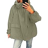 Fisoew Womens Oversized Lightweight Jacket Hooded Trench Coat Windbreaker Waterproof Raincoat With Pockets for Outdoor