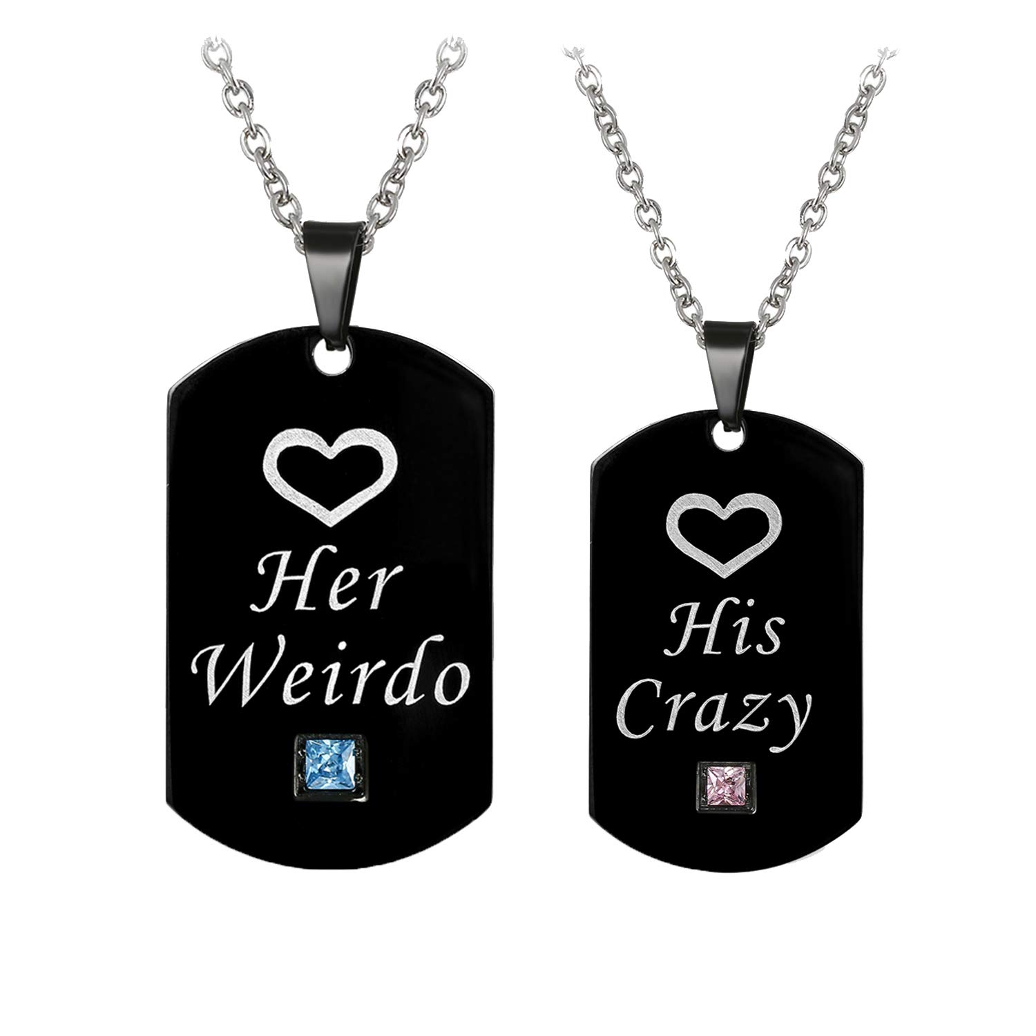 JewelryWe His Crazy Her Weirdo Army Style Stainless Steel Necklace Dog ID Tags Pendant for Couple Lovers, Anniversay Valentine Gifts