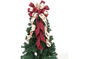 JARGEBUR Christams Tree Topper Bow, 35 * 14inch Plaid Buffalo Bows Burlap Decorative Bows for Christmas Holiday Thanksgiving Indoor Outdoor Ornament Gift Bow