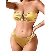 ShawGobow Sexy Bandeau Bikini, Glossy Satin, U Wire, Shimmer Swimsuit