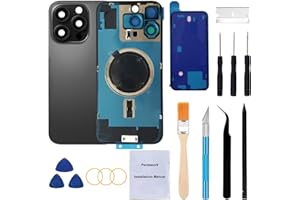 Perzework Rear Back Glass Replacement for iPhone 16 Pro Max 6.9-inches+ Pre-Installed Plate and Camera Frame and Lens + Reparing Tool Kit (Black Titanium)