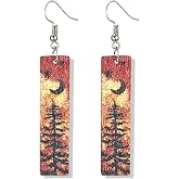 Handmade Vintage Lightweight Moon Star Bar Mountain Earrings for Women Bohemian Retro Snow Mountain Wooden Earrings for Skiers, Hikers, Campers, Climbers,Nature Lovers