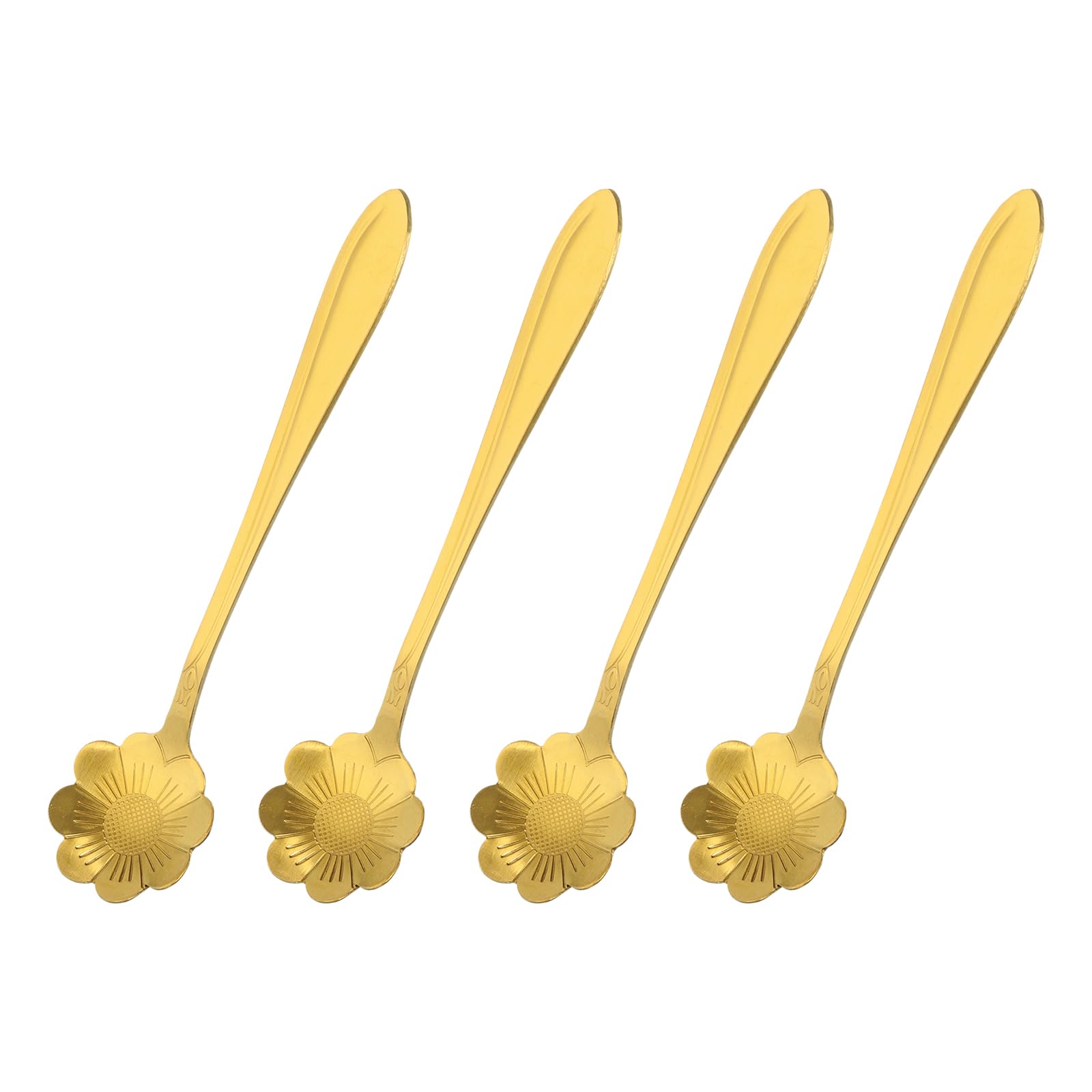 uxcell 4Pcs Stainless Steel Flower Spoons 5 Inch Sun Flower Shape Coffee Spoon Small Teaspoon Dessert Spoon for Espresso Sugar Cake, Gold