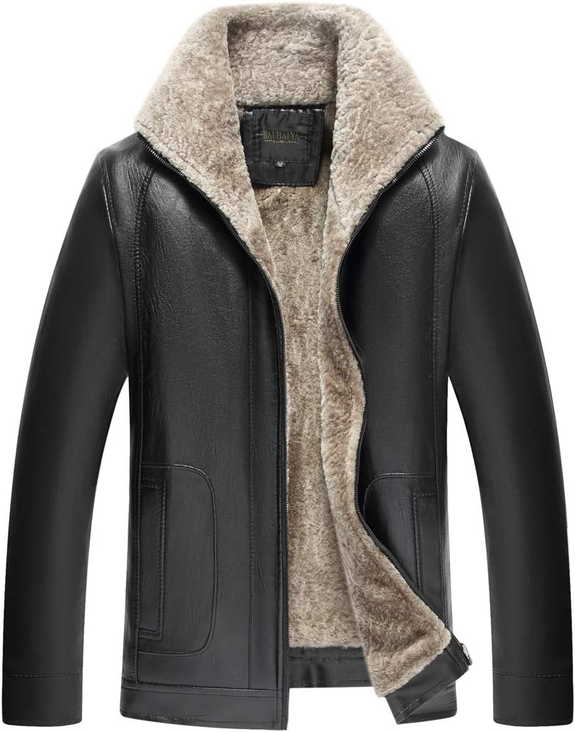 LIERDAR Fur Lined Faux Leather Jacket Winter Thicken Coat Outwear