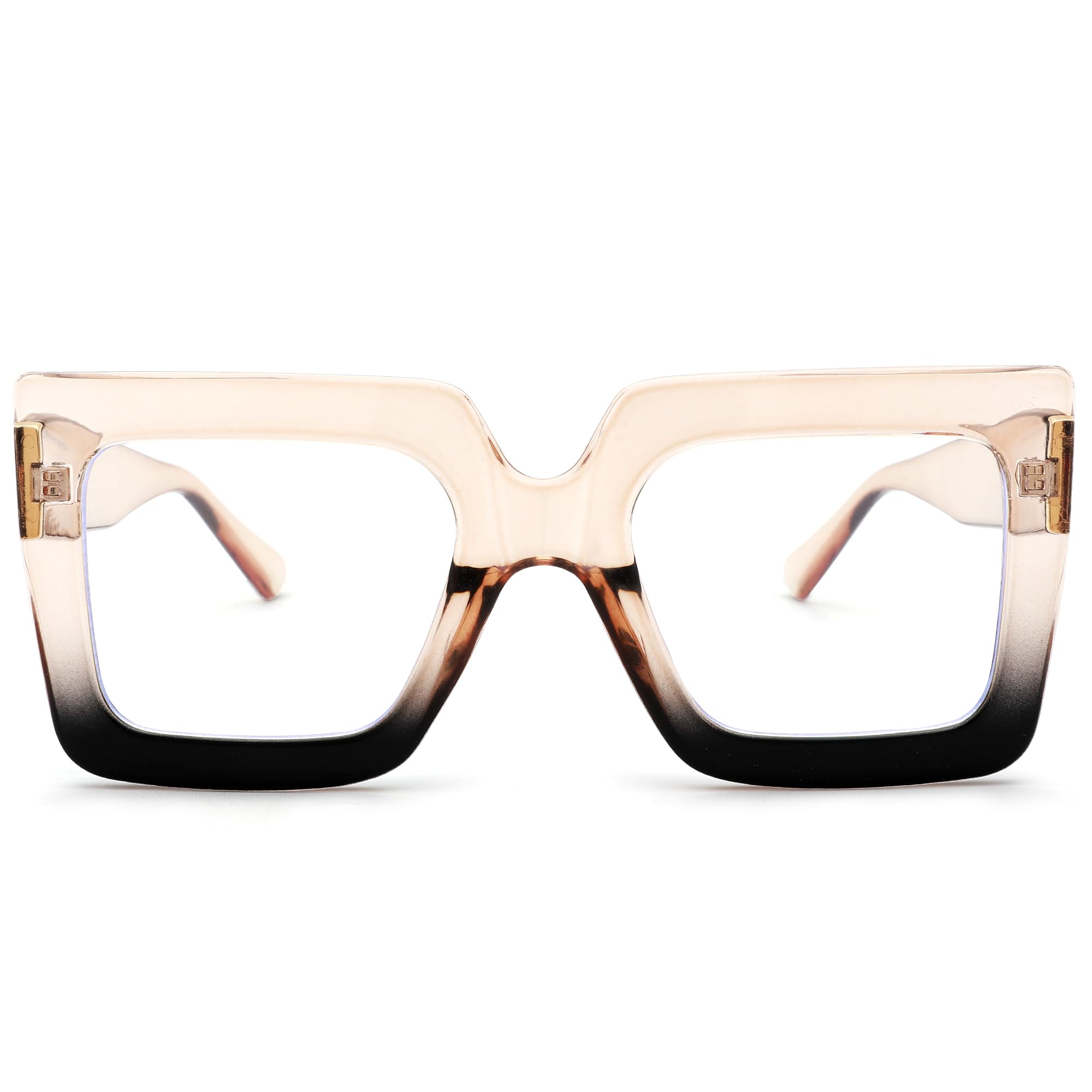 Pro Acme Blue Light Blocking Glasses - Big Square Thick Frames Fake Glasses for Women(Light Tea Black)