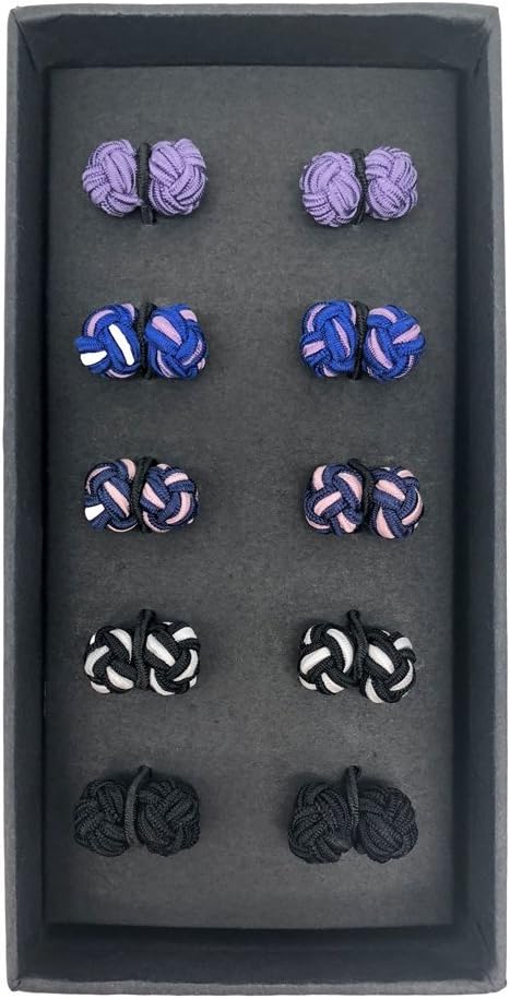 VIILOCK Silk Knot Cufflinks Chinese Knot Cuff-Links,Gift Set 5 Pairs (Black)