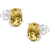 Natural Gemstone Birthstone 925 Sterling Silver Stud Earrings - Amethyst, Citrine, Garnet, Peridot, or Blue Topaz in Oval, Heart, or Round Shape - Gift for Women