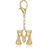 WOWORAMA Initial Letter Keychain for Women Chunky Gold Bubble Letter Bag Charm Purse Charm Personalized Keyrings Accessories